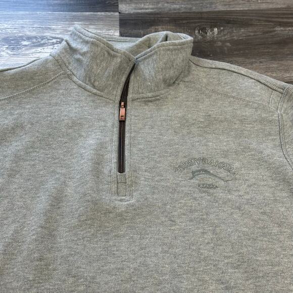 Tommy‎ Bahama Relax Gray Mens XL Quarter Zip Plain Minimalist Ribbed Sweatshirt - Picture 2 of 14